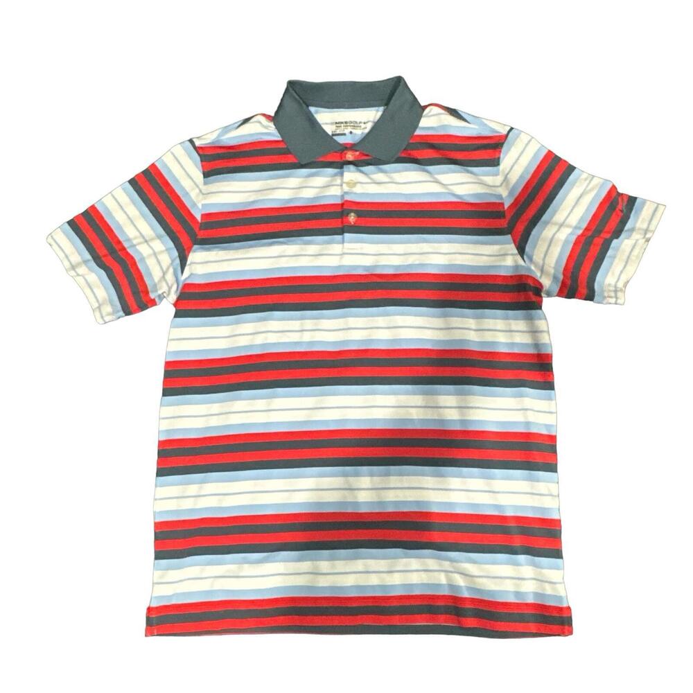 Nike Golf Tour Performance Polo Dri-Fit Blue Red White Stripe Size L